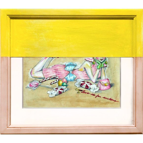 ORIGINAL ART Dip Dye Yellow Paint Pinup Girl Frame - Picture 1 of 5